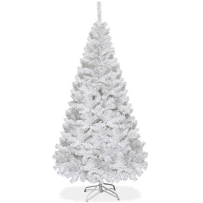 Albero di natale artificiale 180cm in PVC con 650 rami, supporto in metallo  e piedi in gomma Bianco - Costway