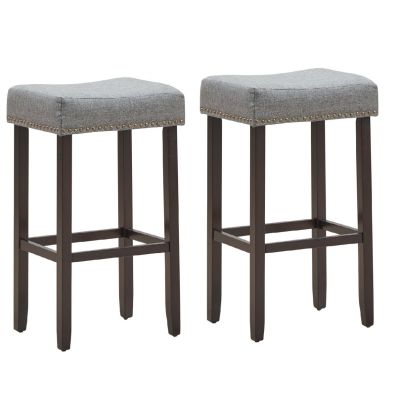 Set di sgabelli da banco con schienale incavato e gambe in legno di gomma,  2 Sedie da cucina imbottiti - Costway