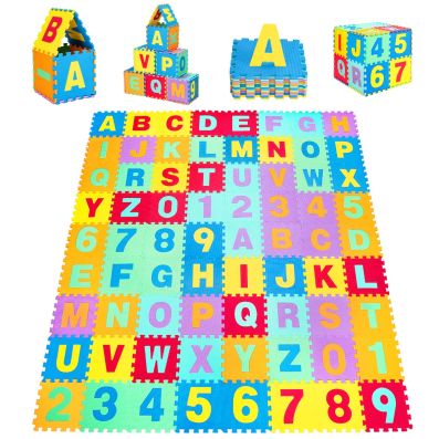 Tappeto puzzle per bambini (36 pezzi), Tappetino in schiuma con lettere e  numeri, 31,5 x 31,5 cm - Costway