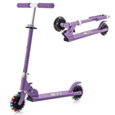 Scooter forbici per bambini a 4 ruote lampeggianti 82x28x72-84cm Monopattino  pieghevole per bimbi Blu / Giallo / Rosso - Costway