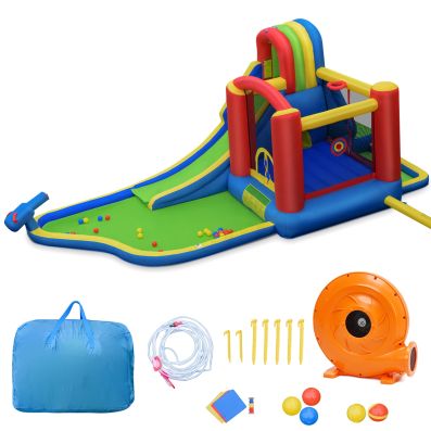 Parco acquatico gonfiabile con scivolo e compressore, Casa gonfiabile con  piscina grande per bambini 3-10 anni - Costway