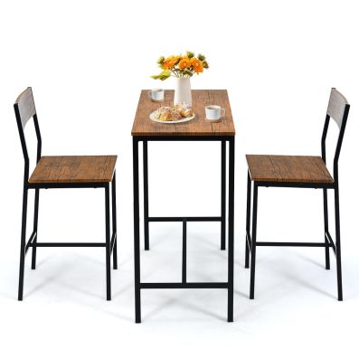 Costway Set tavolo e sedie da cucina 4 pezzi, Tavolo da pranzo con 2 sedie  e 1 panca telaio e ripiano metallici Marrone