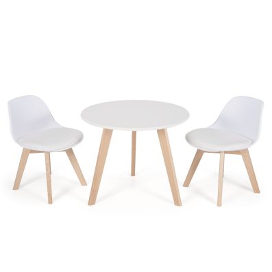 Set tavolo e sedie bambini 3 pezzi, Tavolino rotondo con 2 sedie imbottite  con gambe in legno di faggio Bianco - Costway