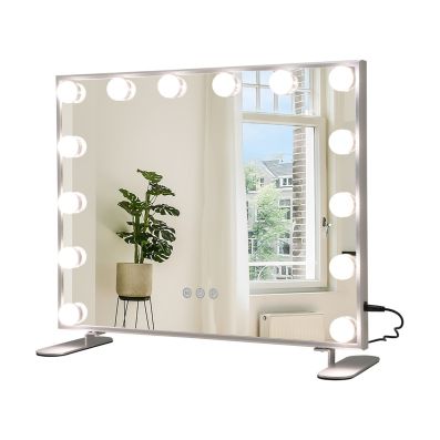 COSTWAY Specchio per Trucco, Specchio da Tavolo con luci LED a 3 Colori,  Luminosità Regolabile e