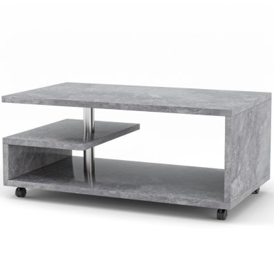 Tavolino da caffè di legno con 3 livelli e 4 ruote, Tavolino da salotto con  ripiano 105x60x46cm Grigio - Costway