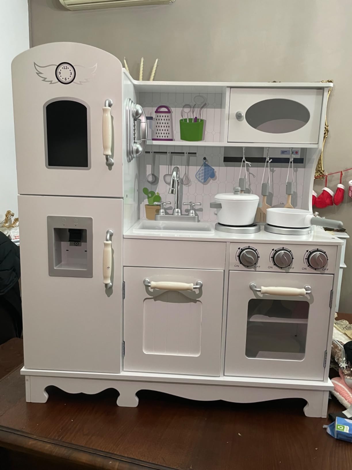 Cucina giocattolo per bambini in legno, Cucina da gioco con microonde cappa  aspirante lavello giocattolo Bianco - Costway